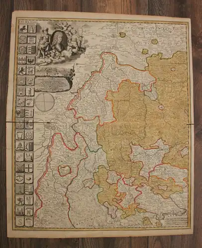 Orig. kol. Kupferstichkarte von Majer "Ducatus Wurtenbergici" 2 Teile um 1730 sf