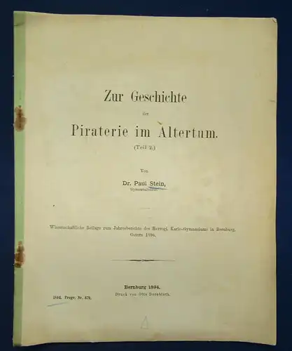 Stein Zur Geschichte der Piraterie im Altertum Teil 2 1894 Geschichte js