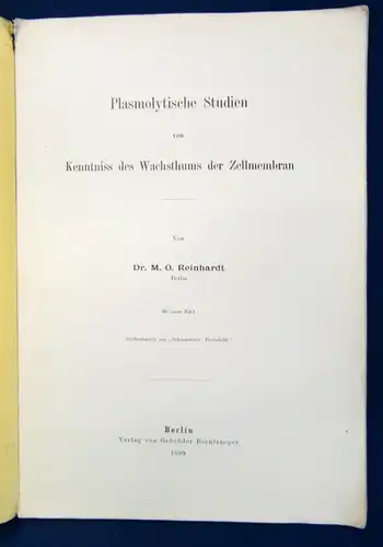 Reinhardt Plasmolytische Studien v. Kenntniss d. Wachsthums Zellmembran 1899 js