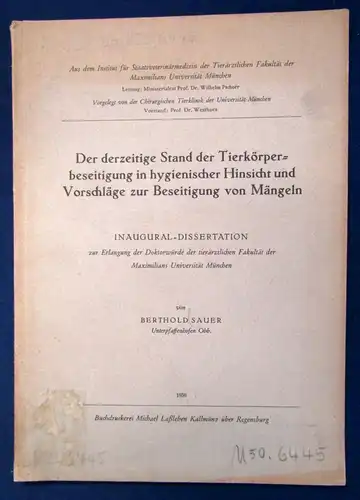 Sauer Der derzeitige Stand der Tierkörperbeseitigung hygienisch 1950 Wissen js