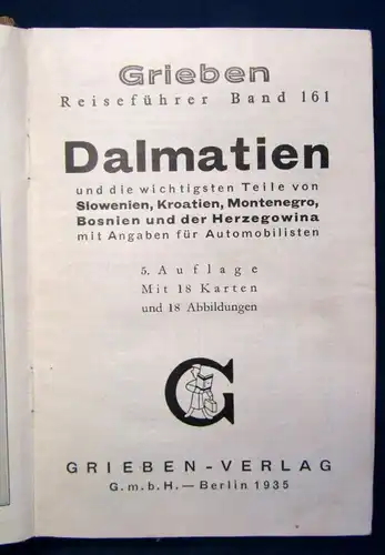 Griebens Band 161 Dalmatien 1935 Kroatien Landeskunde Ortskunde Wissen js