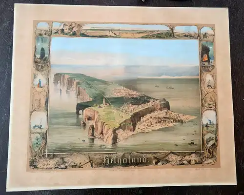 Wilh. Heuer Kol. Lithographie mit gelblichem Tondruck "Helgoland" um 1860 sf