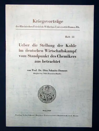 Ueber d. Stellung d. Kohle im deutschen Wirtschaftskampf v. Standpunkt 1940 js