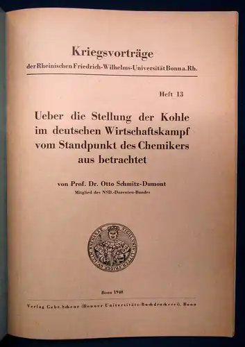 Ueber d. Stellung d. Kohle im deutschen Wirtschaftskampf v. Standpunkt 1940 js