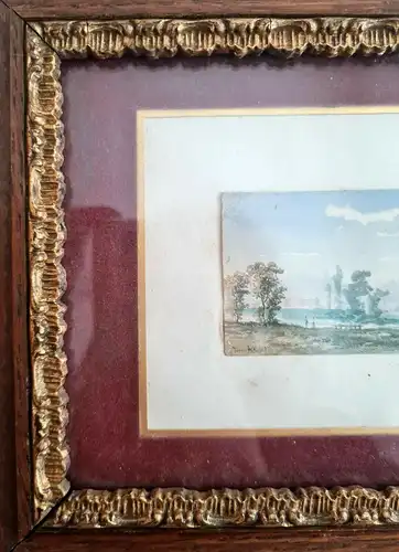 Franz Alt -  Aquarell auf Velin "Baumbestandene Landschaft mit Paar" 1877 sf