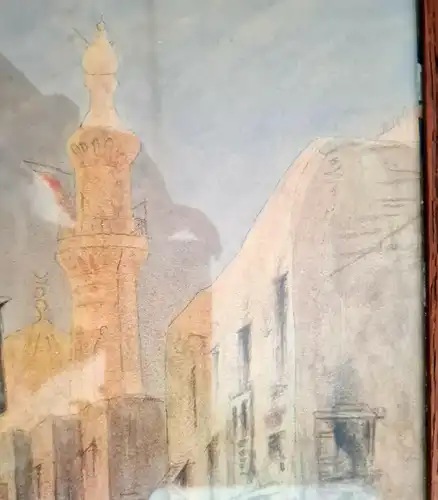 Aquarell und Feder über Graphitstift auf Pappe von Hildebrandt "Cairo" 1860 sf