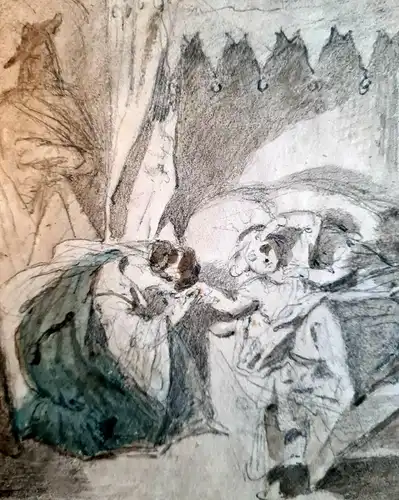 Aquarell über Graphitstift auf Papier von Gustav Dore "Theaterliche Szene" sf