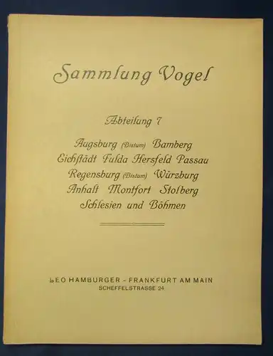 Sammlung Vogel Abteilung VII 1927 Versteigerung im Auftrag des Erben Wissen js