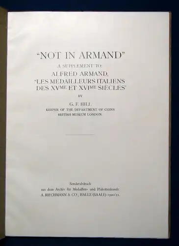 Hill " Not In Armand" A Supplement To: Alfred Armand, Les Medaille 1920/21 js