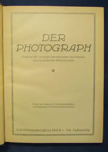 Der Photograph Fachblatt f. sämtliche Photographen u. Händler 1924 34.Jahrg. js