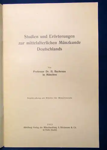 Buchenau Studien und Erörterungen zur mittelalterlichen Münzkunde 1933 js