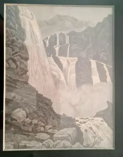 Künstler des 19. Jhd Silberstift auf Karton "Kaskaden im Gebirge" um 1850 sf