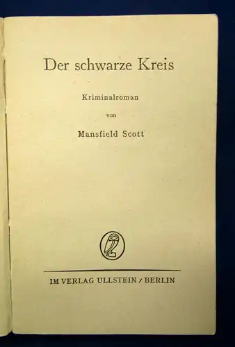 Scott Der schwarze Kreis um 1930 seltene deutsche Ausgabe Belletristik js