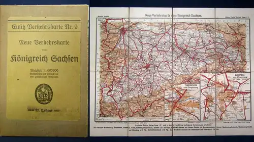 Eulitz Verkehrskarte Nr.9 Verkehrskarte Königreich Sachsen Maßstab um 1910  js