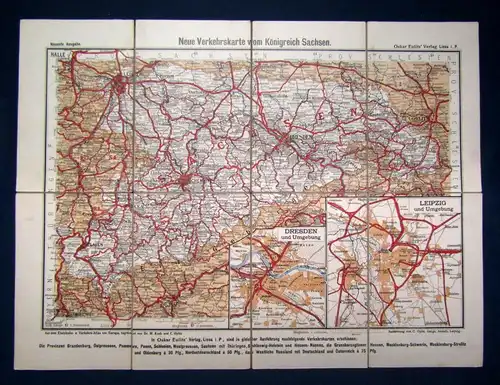 Eulitz Verkehrskarte Nr.9 Verkehrskarte Königreich Sachsen Maßstab um 1910  js