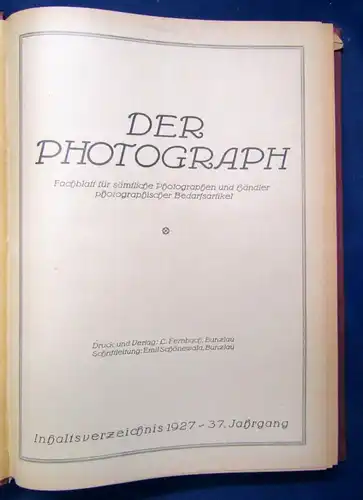 Der Photograph Fachblatt f. sämtliche Photographen u. Händler 1927 37.Jahrg. js