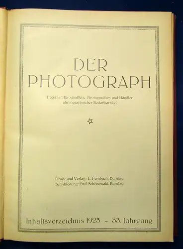 Der Photograph Fachblatt f. sämtliche Photographen u. Händler 1923 33.Jahrg. js