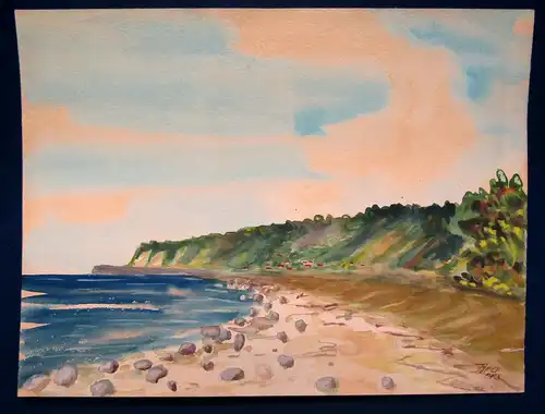 Josef Jira Aquarell "Sommerstrand" 1973 mit Tusche signiert unikat Kunst sf