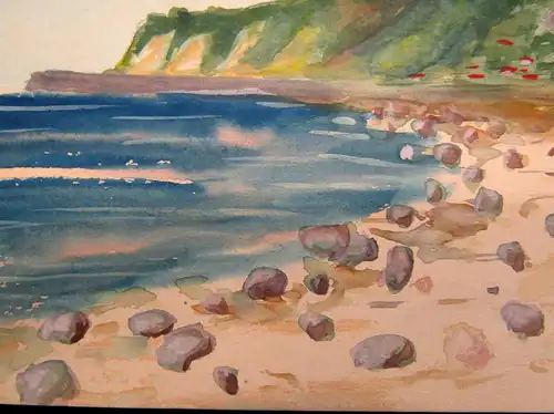 Josef Jira Aquarell "Sommerstrand" 1973 mit Tusche signiert unikat Kunst sf