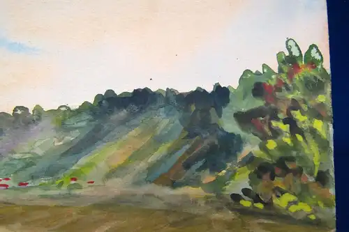 Josef Jira Aquarell "Sommerstrand" 1973 mit Tusche signiert unikat Kunst sf