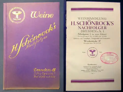 Weinkatalog Preisliste H. Schönrocks Nachfolger 1926 Weißwein Rotwein Alkohol js