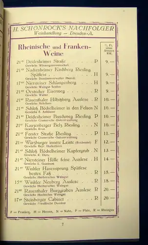 Weinkatalog Preisliste H. Schönrocks Nachfolger 1926 Weißwein Rotwein Alkohol js