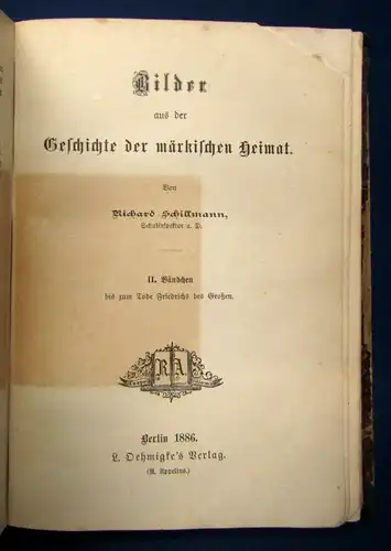 Schillmann Bilder aus der märkischen Heimat 1.Bändchen 1883 2 Teile in 1 Band js