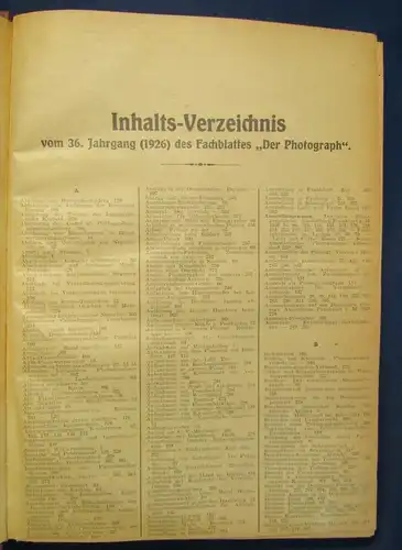 Der Photograph Fachblatt f. sämtliche Photographen u. Händler 1926 36.Jahrg. js