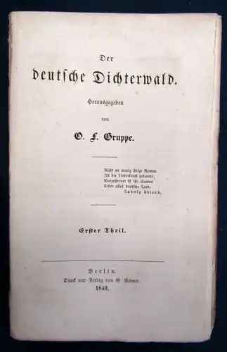 Gruppe Der deutsche Dichterwald 3 Teile alles komplett 1849 Literatur Lyrik js