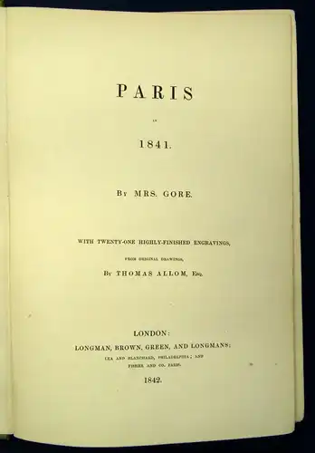 Gore Paris in 1841 with twenty- One Highly- Finished Engravings Allom 1842 js