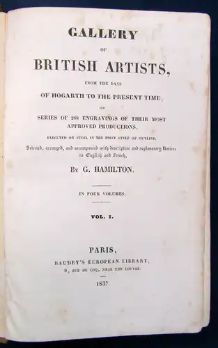 Hamilton Gallery Of Britisch Artists 4 Bde komplett 1837 gestochene Tafeln js