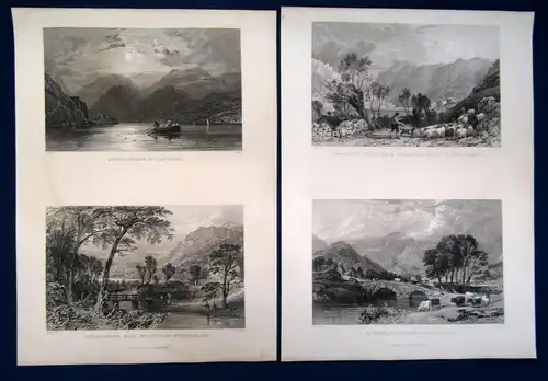 Sammlung 8 Stahlstiche auf 4 Tafeln um 1850 Kunst Künstler Landschaften js