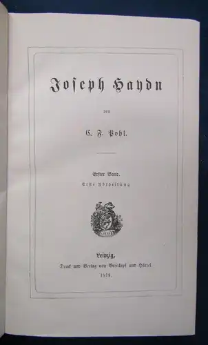 Pohl Joseph Haydn 2 Bände in 1 Buch 1878 Wissen Gesellschaft Komponist js