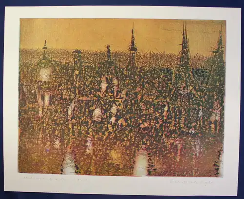 Farbradierung von Wolfgang Beier "Überalterte Stadt Dresden" 1984 Druckgrafik sf