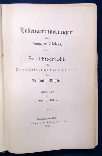 Richter Lebenserinnerung eines deutschen Malers Selbstbiographie 1885 Kunst js