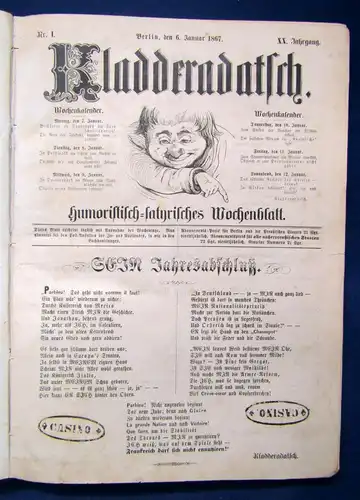 Kladderadatsch Humoritisch- satyrisches Wochenblatt 20. Jhg Heft 1-60 1867 sf