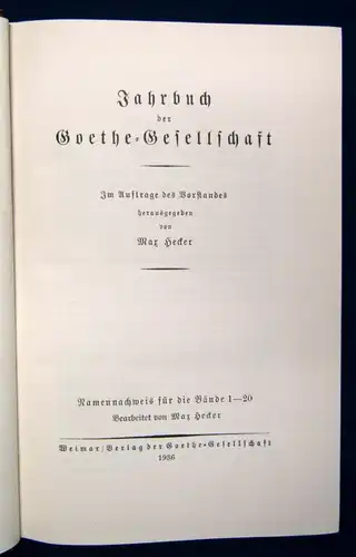 Hecker Namensnachweis Bd 1-20 zum Jahrbuch der Goethe-Gesellschaft 1936 sf