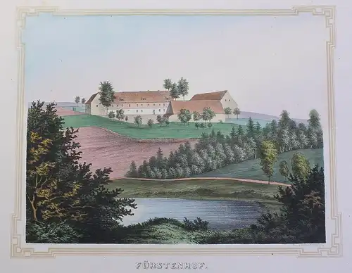 kolor. Lithografie Fürstenhof Poenicke Schlösser &. Rittergüter um 1855 Sachsen