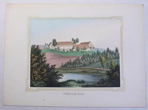 kolor. Lithografie Fürstenhof Poenicke Schlösser &. Rittergüter um 1855 Sachsen