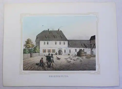 kolorierte Lithografie Crieschwitz Poenicke Schlösser & Rittergüter um 1855 xz