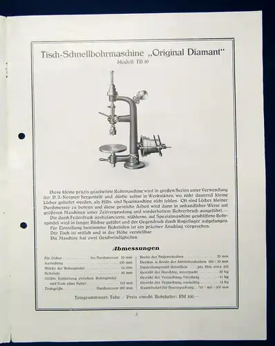 Or. Prospekt Diamant Schnellbohrmaschinen Richard Heinrich & Co. um 1920  js