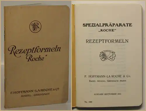 Rezeptformeln Spezialpräparate "Roche" 1912 Medizin Fachwissen Arzt Studium sf