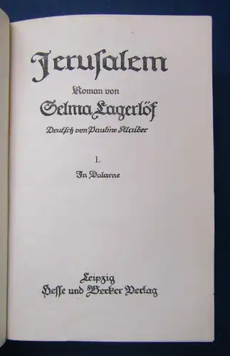 Lagerlöf Jerusalem Roman um 1920 Belletristik Literatur Geschichten Ortskunde js