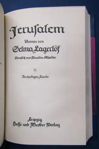 Lagerlöf Jerusalem Roman um 1920 Belletristik Literatur Geschichten Ortskunde js