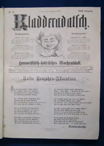 Kladderadatsch 26. Jahrg.1873 Heft 1-60 Humoristisch-satirisches Wochenblatt js