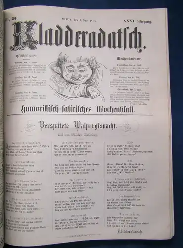 Kladderadatsch 26. Jahrg.1873 Heft 1-60 Humoristisch-satirisches Wochenblatt js