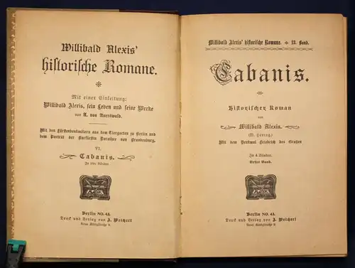 Alexis historische Romane "Cabanis" 4 Bde um 1935 Belletristik Literatur sf