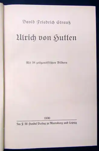 Strauß Ulrich von Hutten 1930 Mit 38 zeitgenössischen Bildern Dichter Lyrik js