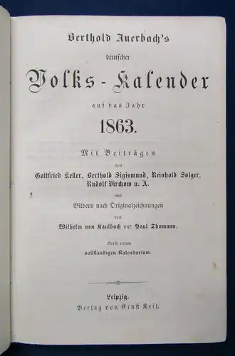 Bertholds Auerbach Volks-Kalender 1863 Beiträge von Virchow u.a. illustriert js