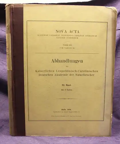 Wangerin Nova Acta Abhandlungen der Naturforscher 1910 / 92. Band Leopoldina js